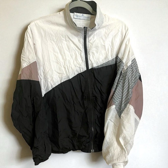 Vintage Other - Vintage 80s 90s Color block Striped Windbreaker Zip Up Jacket Size Large